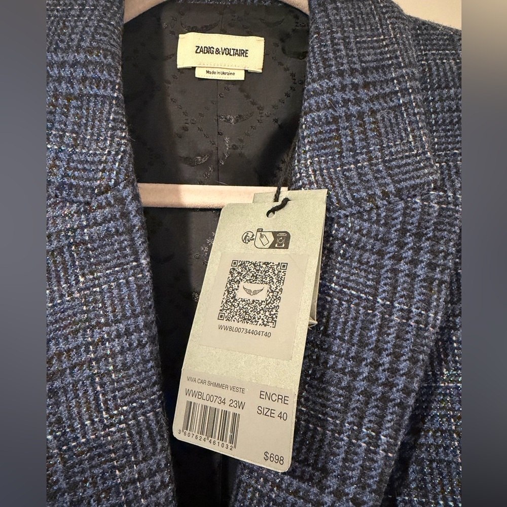 NWT Blue Zadig & Voltaire Viva Car Shimmer Blazer - Picture 4 of 10